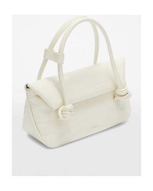 Jil Sander White Small Knot-Detailed Embossed Shoulder Bag