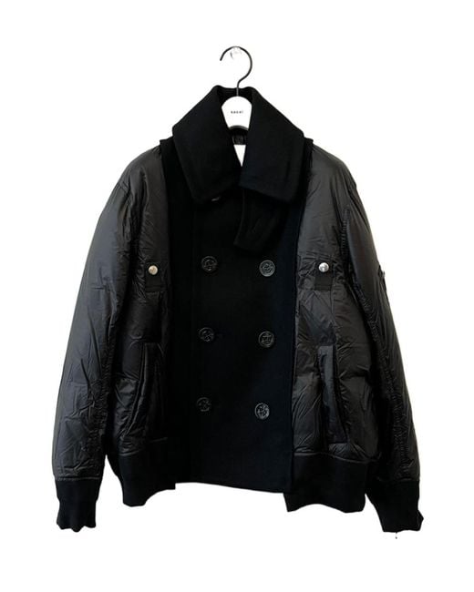 Sacai Black Double-Breasted Down Jacket