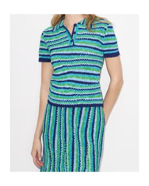 Tory Burch Blue Striped Polo