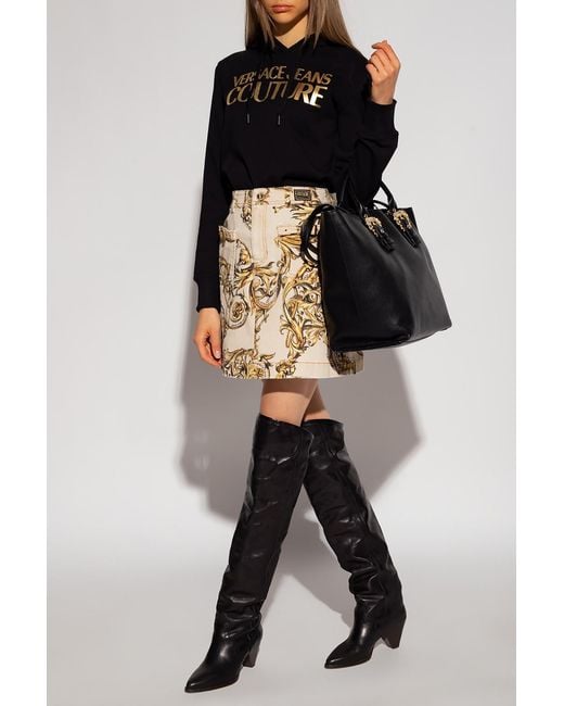 Versace Jeans Natural Ballog Printed Denim Skirt