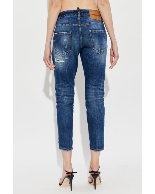 DSquared² Blue Distressed Teddy Jeans