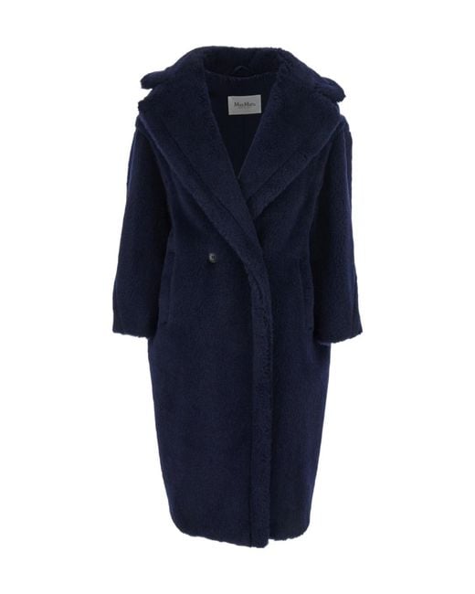 Max Mara Blue 'Ted Girl' Double-Breasted Coat With Wide Notched Revers