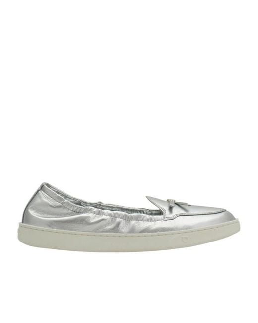Ferragamo Gray Flexible Loafer With Mini Bow Detail