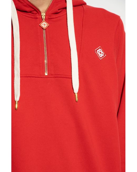 Casablanca Red Logo-Patch Zip-Neck Hoodie for men