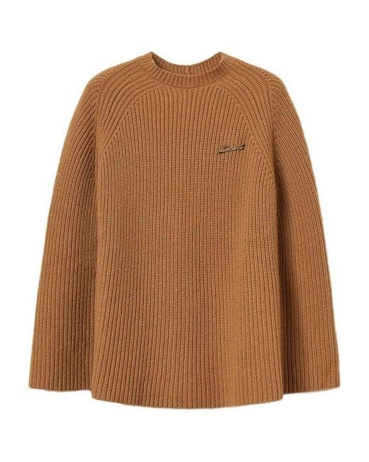 Twinset Brown Ribbed Jewel-Embellished Cape
