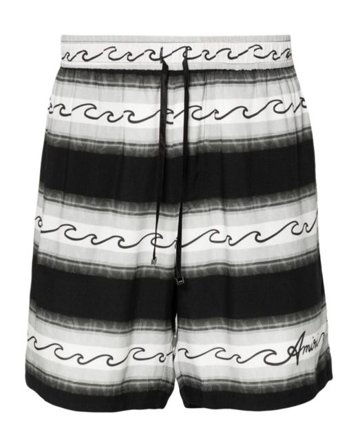 Amiri Black Wave Baja Striped Drawstring Shorts for men