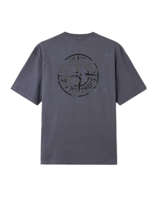 Stone Island Blue Logo Detailed Crewneck T-Shirt for men