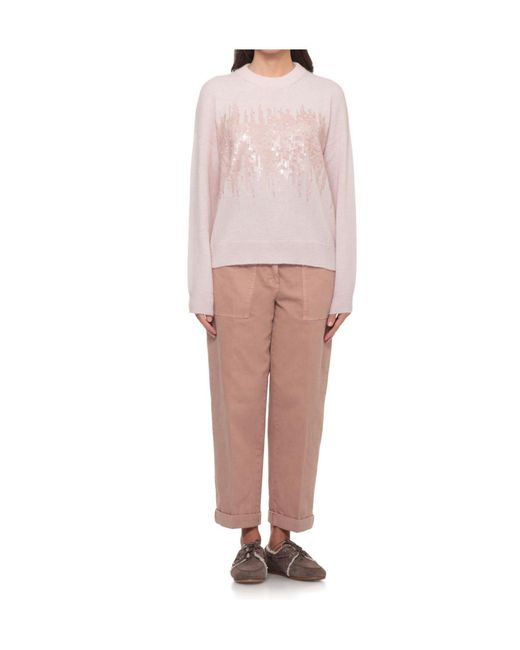 Peserico Pink Sequined Front Knitted Sweater