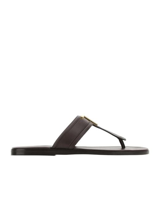 Tom Ford Brown Logo-Plaque Flat Slides for men