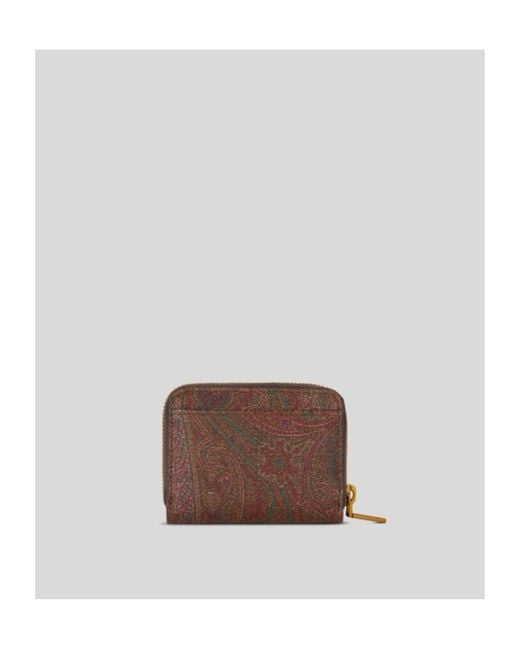 Etro Brown Paisley Printed Logo Embroidered Coin Holder