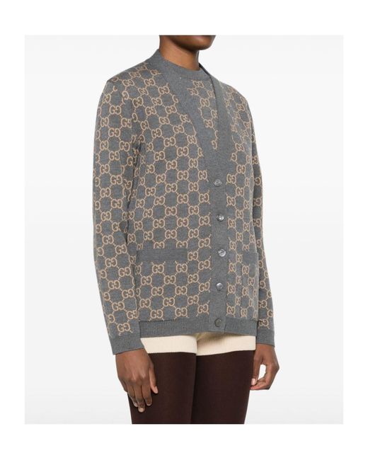 Gucci Gray Reversible Gg Jacquard Button-Up Cardigan