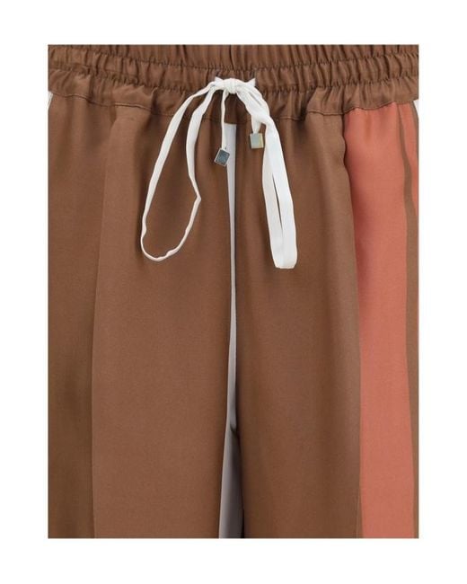 Kiton Brown Striped Drawstring Wide-Leg Pants