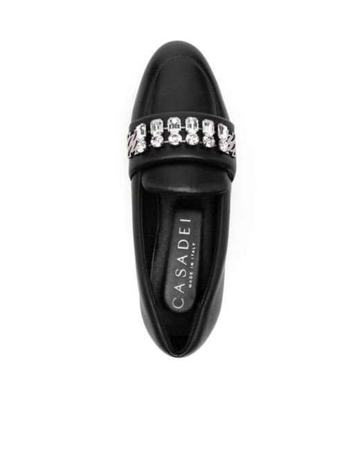 Casadei Black Embellished Slip-On Flat Shoes