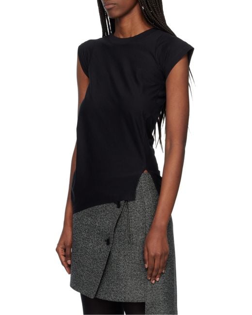 Courreges Black Courrèges Twisted Asymmetrical Cut-Out Shoulder Blouse