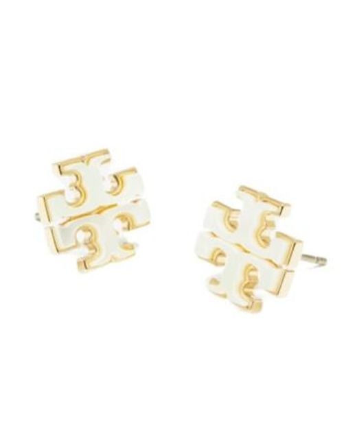 Tory Burch White Kira Stud Earrings