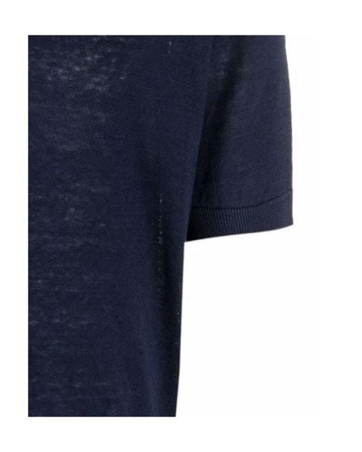 Brunello Cucinelli Blue Ribbed-Edge Polo Shirt for men