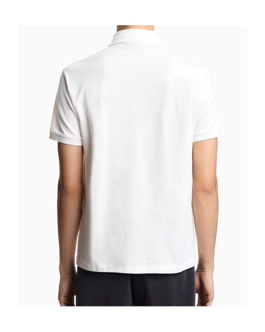 Emporio Armani White Logo Embroidered Short-Sleeved Polo Shirt for men