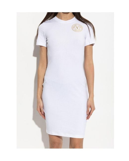 Versace Jeans White Couture Logo Printed Crewneck Dress