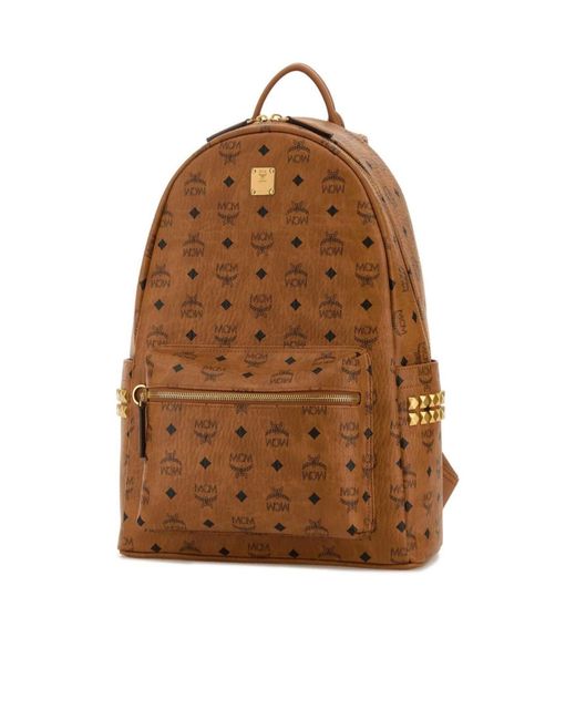 MCM Brown Allover Logo Printed Backpack