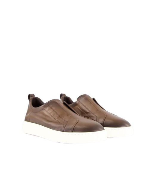 Santoni Brown Round Toe Slip-On Sneakers for men