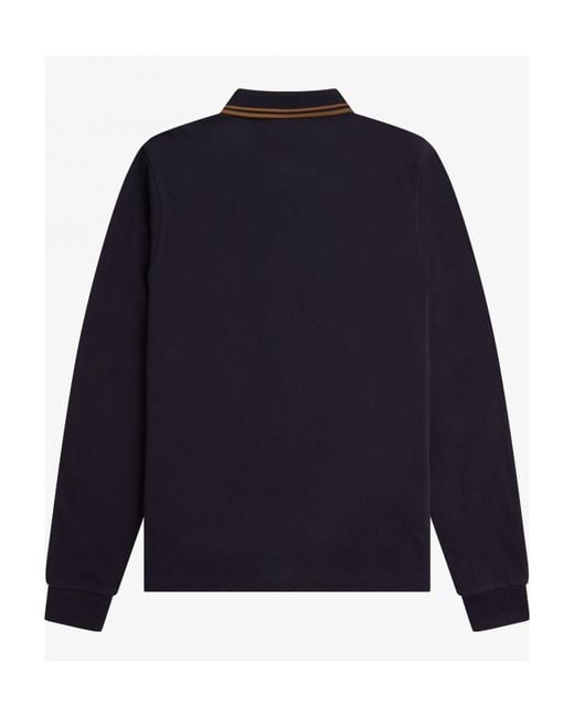 Fred Perry Blue Long Sleeve Polo Shirt for men