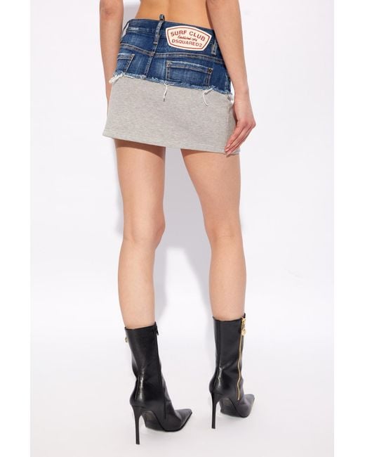 DSquared² Blue Hybrid Panelled Mini Skirt