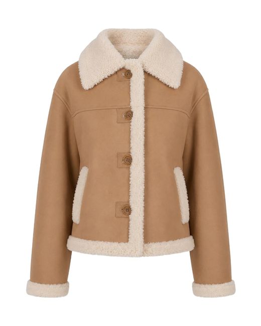 P.A.R.O.S.H. Brown Montana Shearling-Trim Jacket