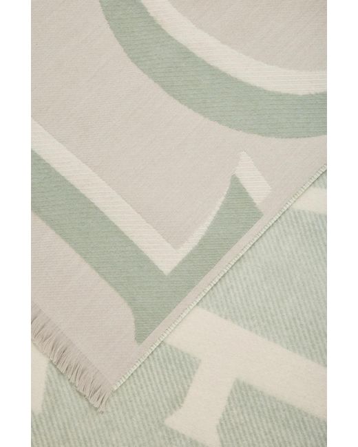 Loewe White Logo Printed Frayed Edge Scarf