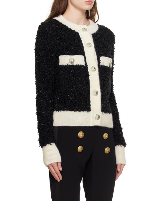 Balmain Black Glitter Detailed Contrasted Trim Cardigan