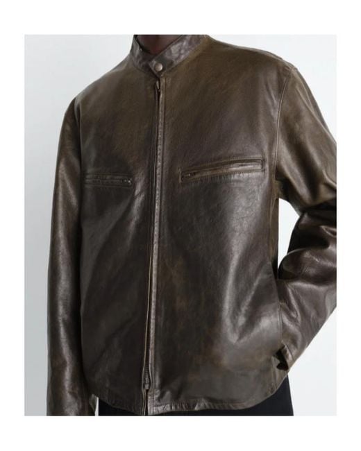 Lemaire Brown Zip-Up Biker Jacket for men