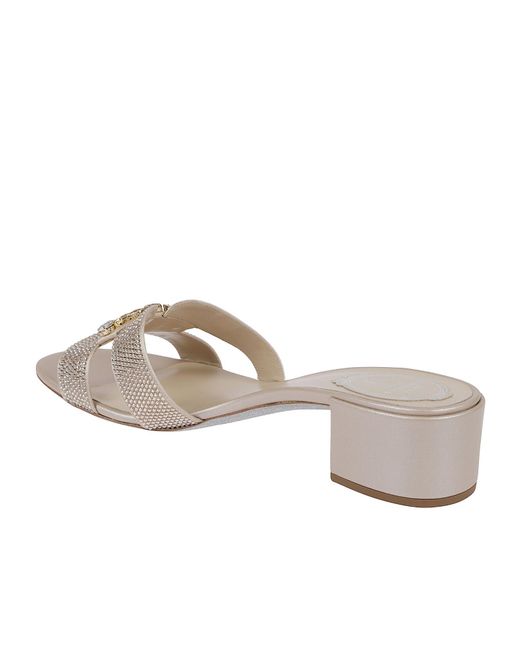 Rene Caovilla Gray Embellished Slide Heeled Sandals