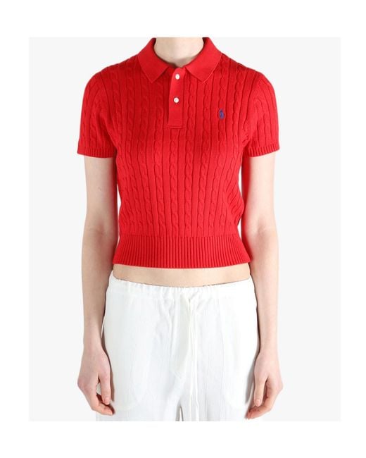 Polo Ralph Lauren Red Cable Knit Polo Top