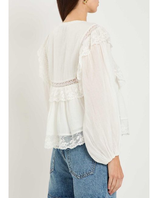 Rixo White Embroidered Cotton Top