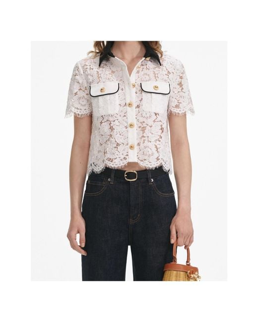 Self-Portrait Multicolor Floral-Lace Short-Sleeved Shirt