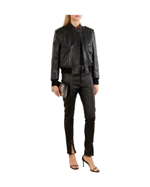 Tom Ford Black Shiny Leather Stand-Collar Bomber Jacket