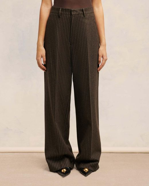 AMI Brown Pinstripe-Pattern Wool Trousers