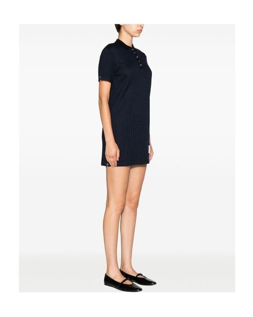Thom Browne Black Checked Jacquard Short-Sleeved Polo Mini Dress