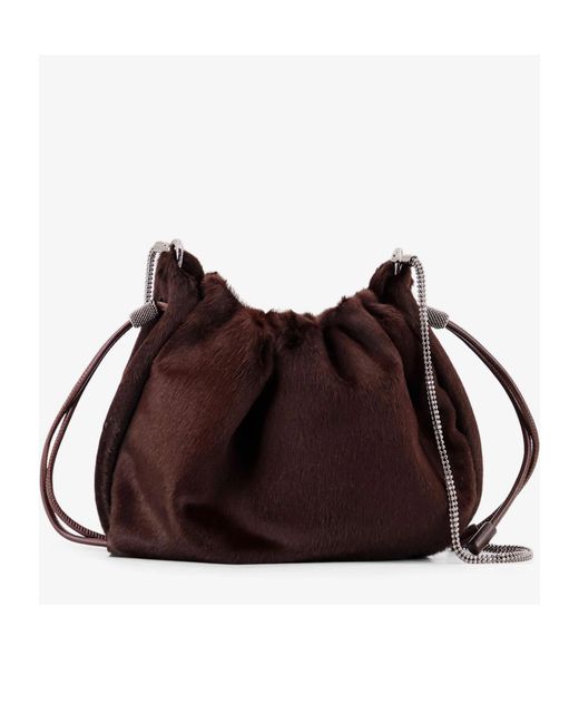 Brunello Cucinelli Brown Monili Detail Drawstring Shoulder Bag