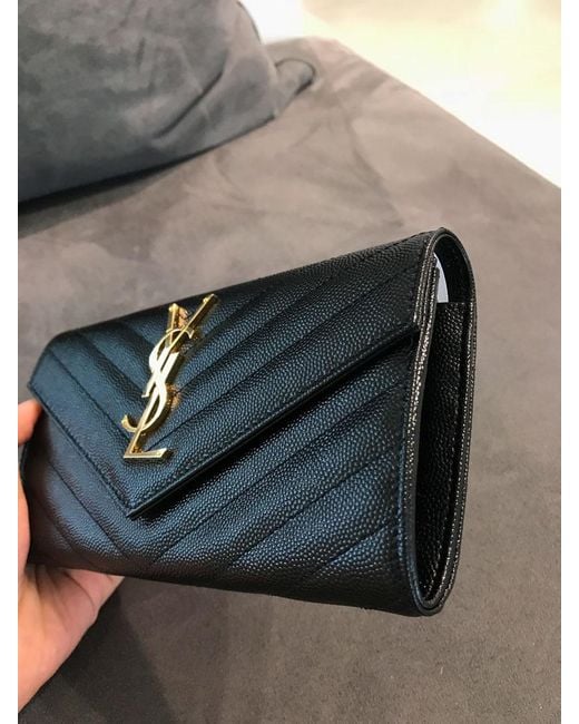 Saint Laurent Black Grain De Poudre Monogram Wallet