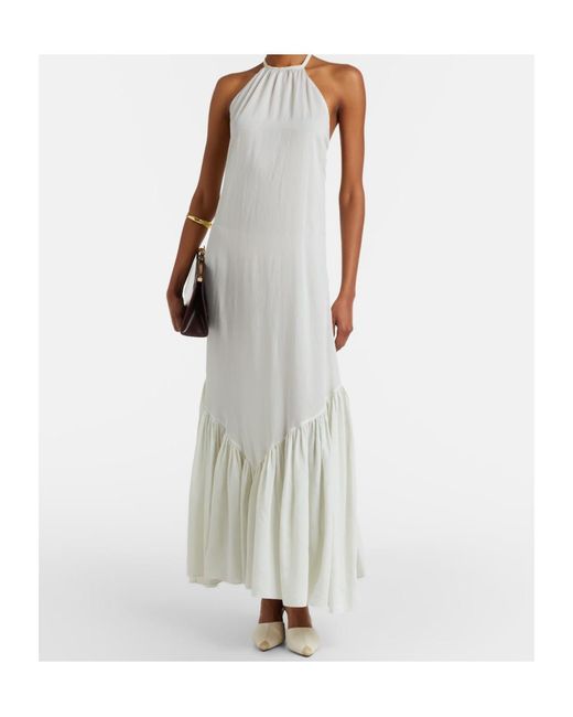 Patou White Striped Halterneck Open-Back Maxi Dress