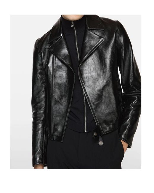 Acne Black Zip-Up Leather Biker Jacket for men