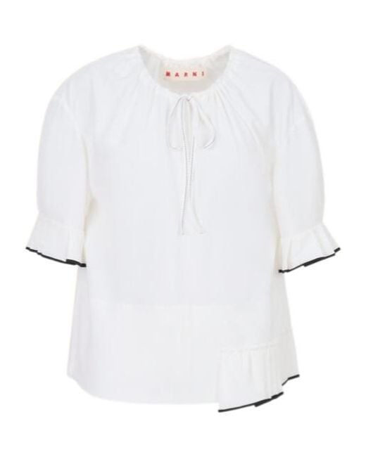 Marni White Marocaine Top With Pleated Detail