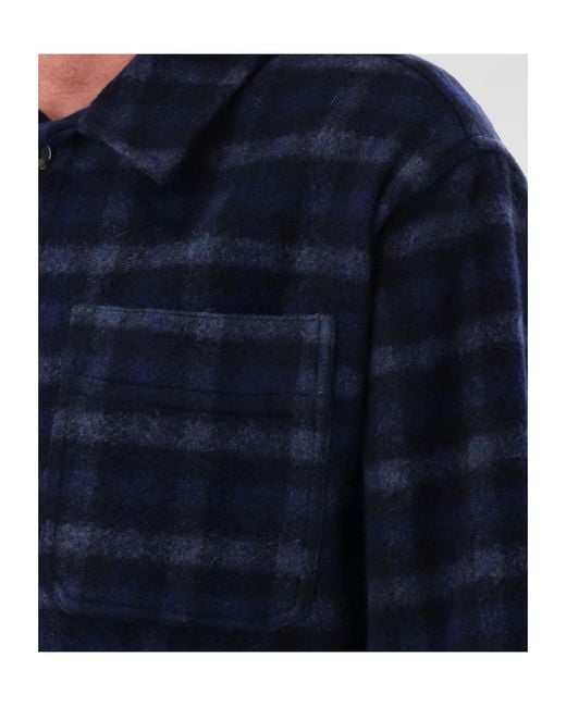A.P.C. Blue Long-Sleeved Checked Overshirt for men
