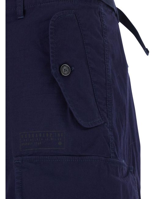DSquared² Blue Shorts With Wide Leg And Four Flap Pockets With Buttons for men