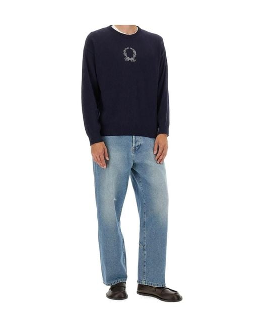 Moschino Blue Laurel Crown Embroidered Crewneck Pullover for men