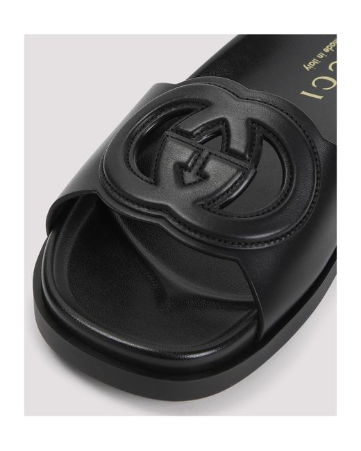 Gucci Black Interlocking G Cut Out Sandals