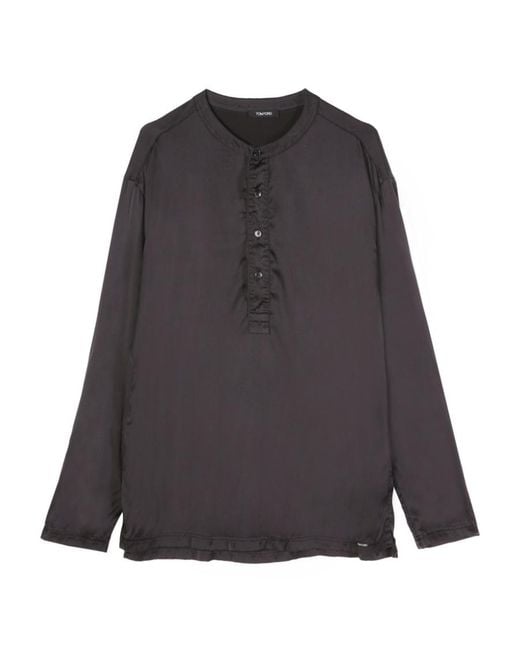 Tom Ford Gray Long-Sleeved Half Buttoned Pyjama Shirt for men