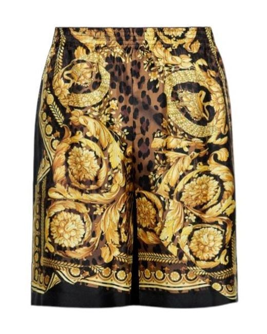 Versace Yellow Pattern-Printed Elasticated-Waistband Shorts for men