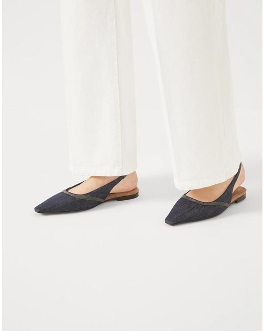 Brunello Cucinelli Blue Leather Ballerina Shoes
