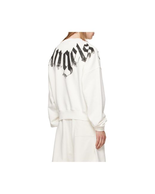 Palm Angels White Big Neck Logo Loose Crewneck Sweatshirt for men